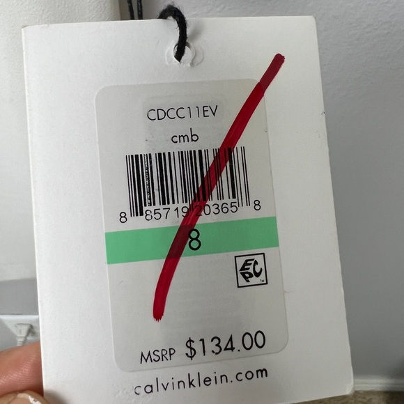 NEW Calvin Klein Cream White Bell Sleeve Sheath Dress with Black Piping - Picture 6 of 11